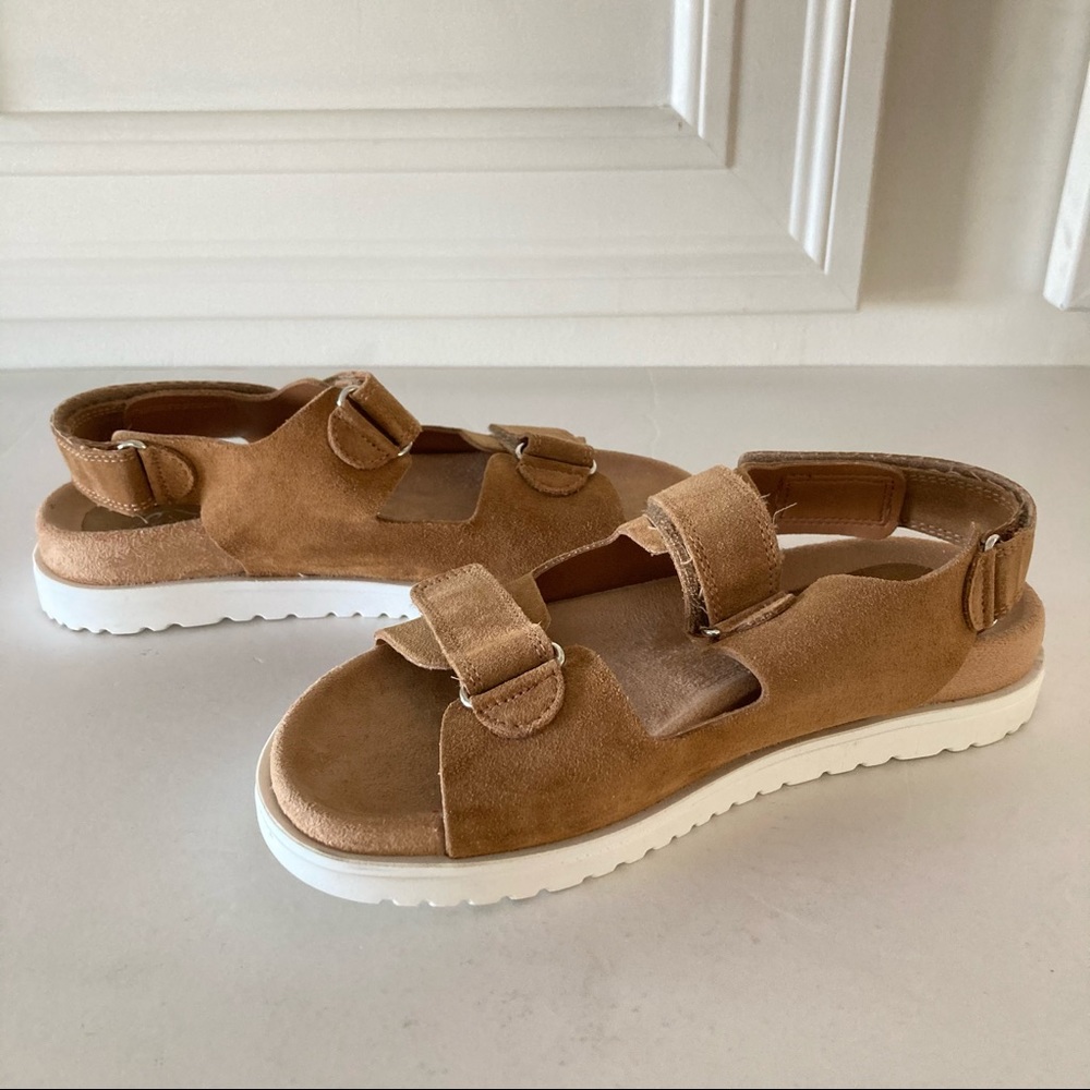 Free People New Moon Velcro Foodbed Brown Suede Sandals Sz 37